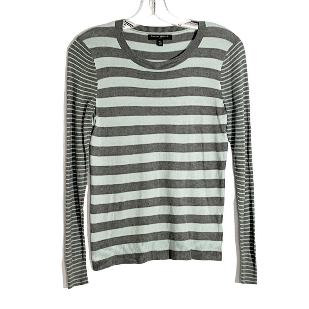 🟢Banana Republic Factory Grey Mint Striped Crew Neck Sweater XS